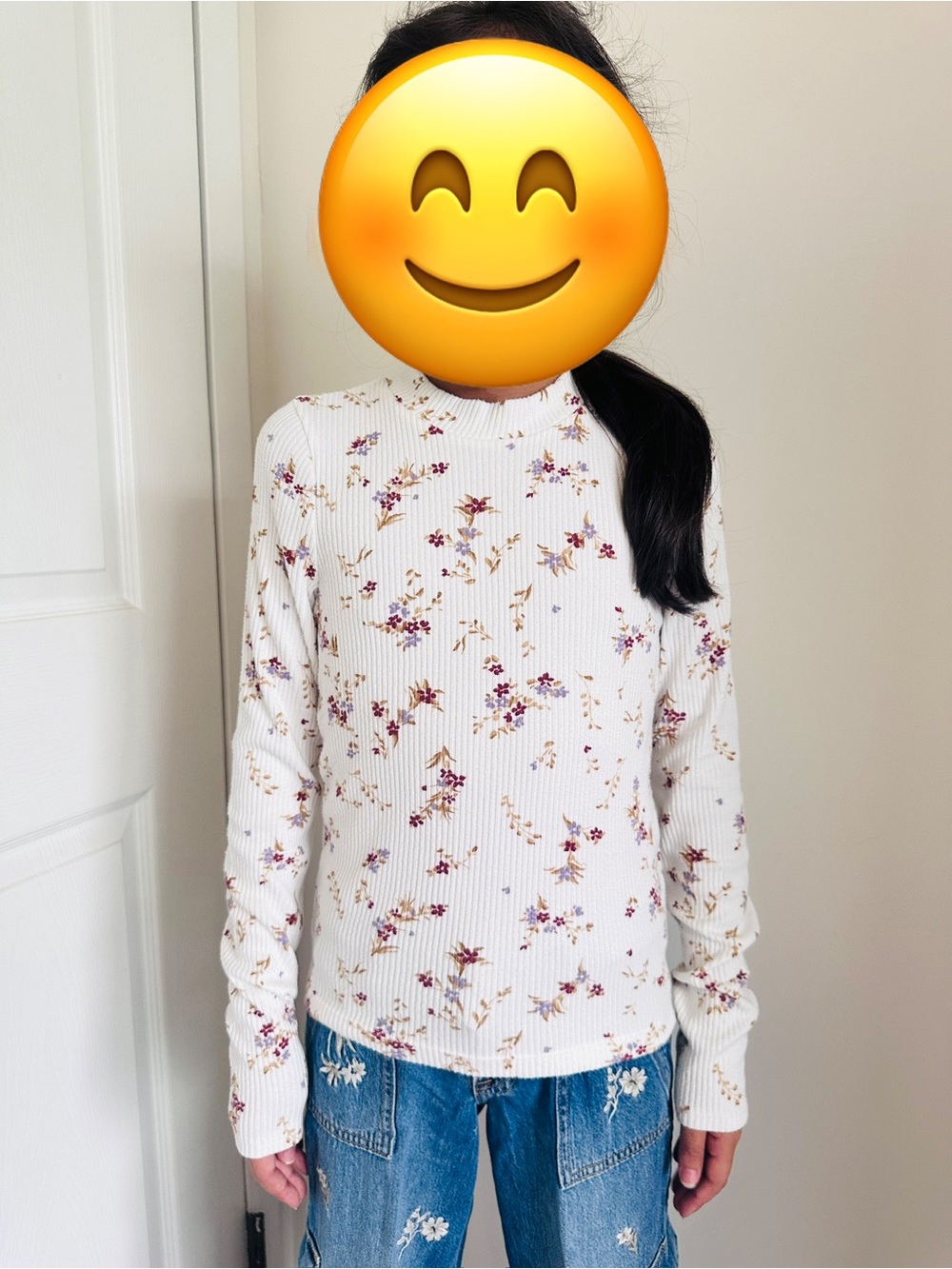 abercrombie kids White Ribbed Mock Neck Top with Pink & Purple Floral